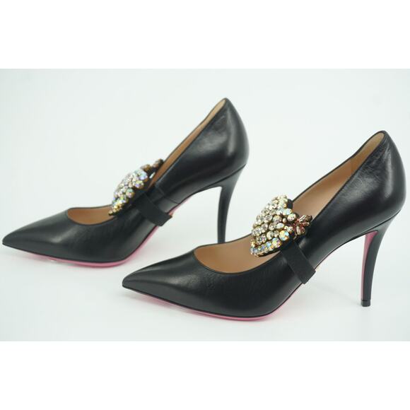 Gucci Black Leather Virginia 95 Crystal Heart Pump Size 38 NIB $1280 Pointy - Picture 8 of 12